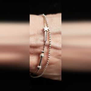 NWOT XL, Silver Bracelet, Double Chain, Stamped 925, 8-9", Very Delicate Design.